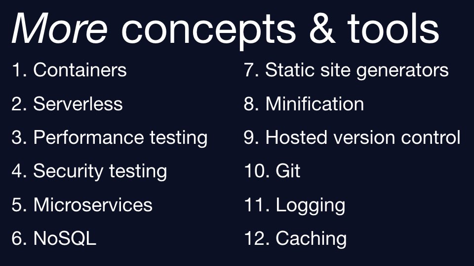A list of more concepts and tools for continuous delivery.